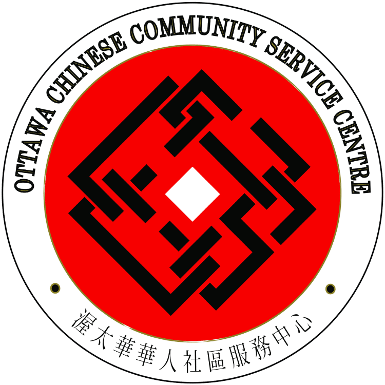 a circular logo with black and white text